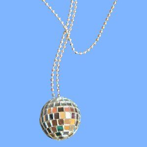 Disco Ball Necklace  26 inches long  ~